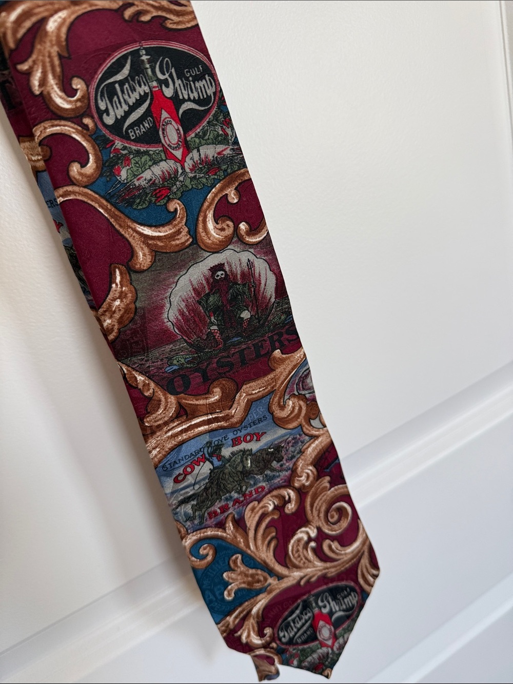 Tabasco Men's Patterned Silk Tie - Burgundy, Gold, Blue
